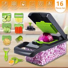 16-In-1 Multifunctional Vegetable Chopper & Slicer with Colander Basket and Storage