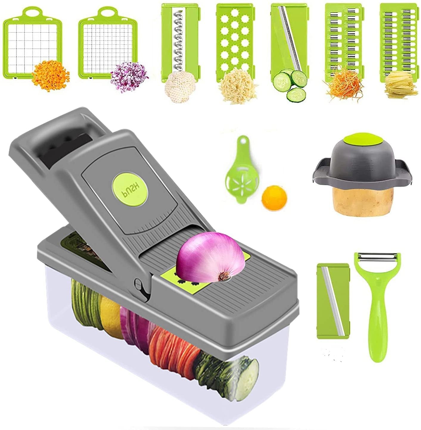 16-In-1 Multifunctional Vegetable Chopper & Slicer with Colander Basket and Storage