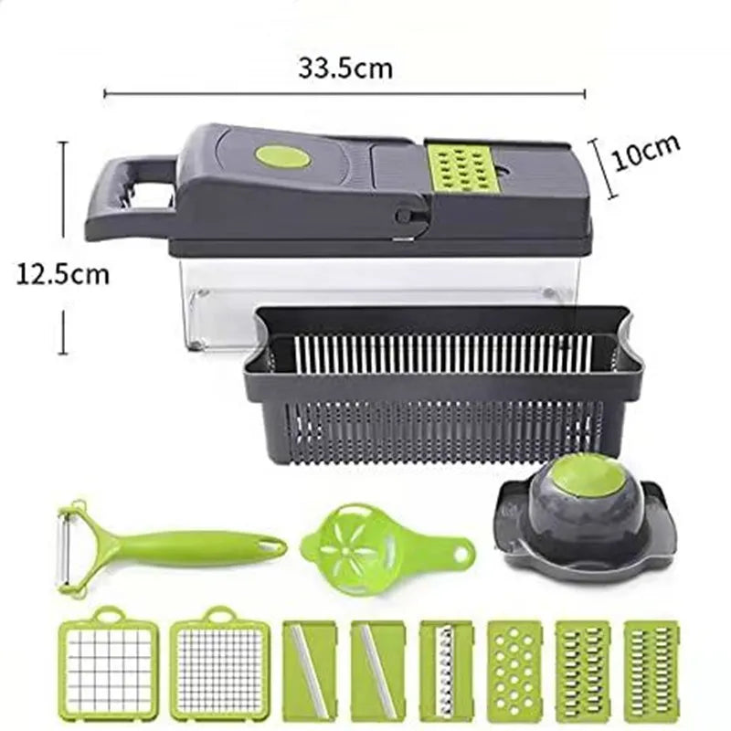 16-In-1 Multifunctional Vegetable Chopper & Slicer with Colander Basket and Storage
