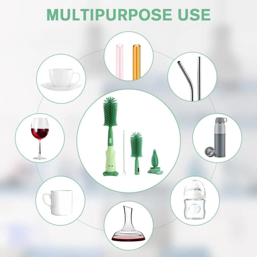 3-in-1 Silicone Baby Bottle Cleaning Brush Set – Pacifier, Straw, and Bottle Scrubber